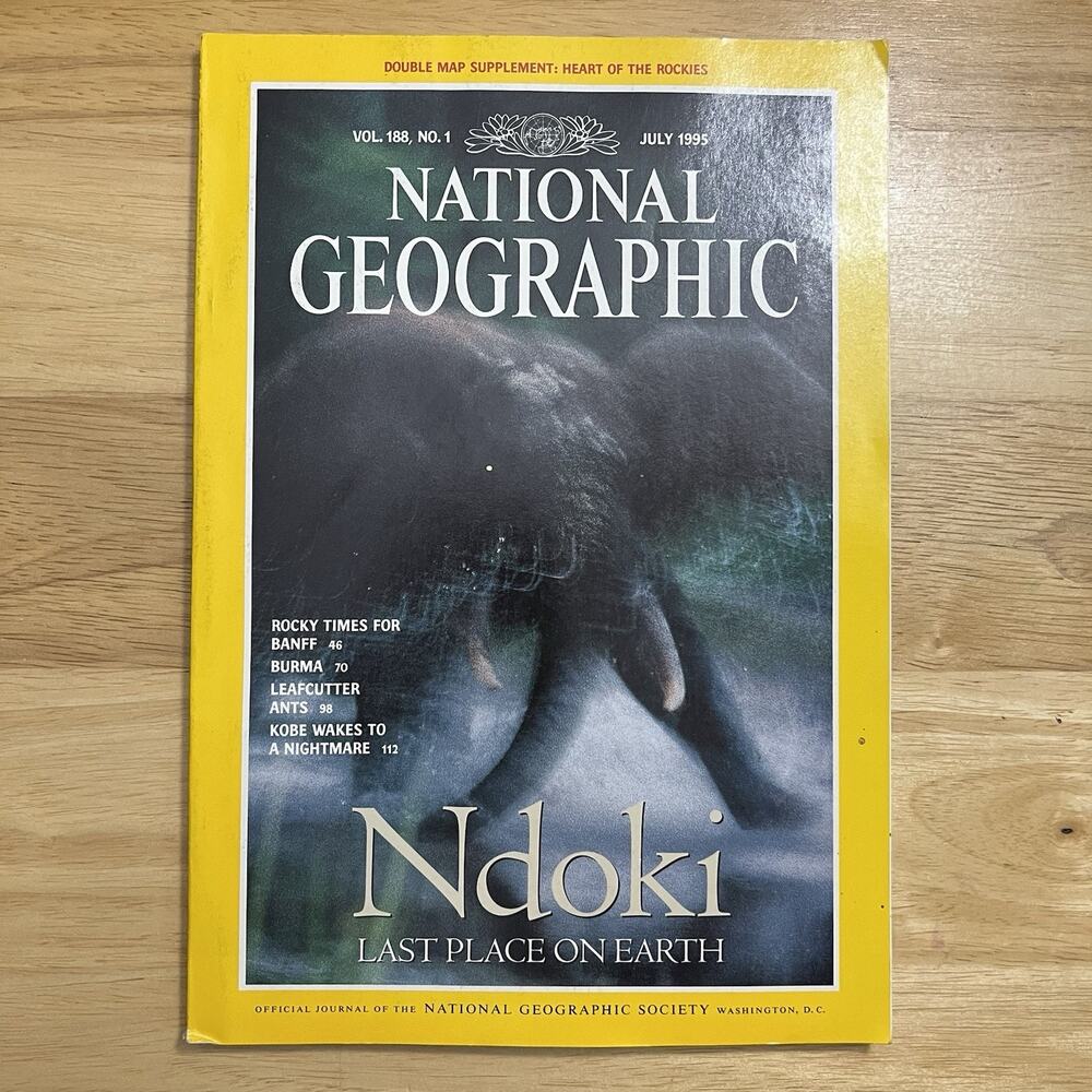 Vintage National Geographic July 1995 Elephants Banff Burma Ants Kobe Earthquake